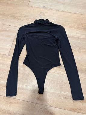 Women's Black Long-Sleeve Turtleneck Bodysuit